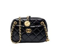 CYBHSM Genuine Leather Quilted Camera Bag Chain Strap Women | Genuine Leather Polyester Lining Quilted Metal Lock Chain Strap 19x7x14cm Camera Bag Shoulder Crossbody