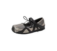 CYBHSM Women Square Toe Mary Jane Shoes, Flat Casual Trainer Sneakers, Lace Up Bow Leather Shoes for Women Silver Black
