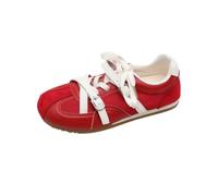 CYBHSM Women's Ballet Style German Trainer Shoes with Lace-up and Double Buckle Closure, Fabric Patchwork Upper with Rubber Sole for Casual Daily Wear Size 35-40 Red