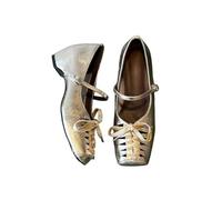 CYBHSM Women's Cut Out Mary Jane Flats, Fashion Square Toe Low Heel Wedge Sandals, French Style Cross Strap Buckle Shoes for Daily Casual Wear