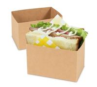 Cyblinia 50 Pcs Sandwich Paper Boxes,Take Out Food Containers,Kraft Sandwich Packaging Boxes,Toast Holding Bread Tray,Mini Burger Boxes for Restaurant, Picnic and Party