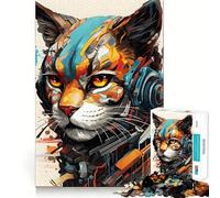 Cyborg Cat Machine Head Jigsaw Puzzles for Adults 1000 Pieces Leisure Game Nice Thick Fun Activity (38x52cm)
