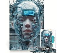 Cyborg Head in Factory for Adults 1000 Piece Jigsaw Puzzle Mental Skill Anxiety Relief Playful Challenge Table Accent (38x26cm)