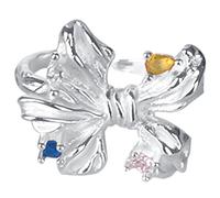 CybozXtreme Butterfly Bow with Colored Zircon for Women Girls 925 Silver Fidget Rings for Anxiety Stress Relieving Vintage Classic Open Adjustable Rings for Wedding Everyday Jewellery Christmas Gifts