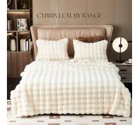 Cybrix Luxury soft warm blanket, bubble design rabbit faux fer throw,plush fleece, thick throw blanket for sofa & bed, fluffy blanket adults,kids&pets (Cream White, 200x150cm(Double Bed UK))
