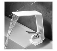 CYBSFKJ Contemporary Luxury Brushed Gold Basin Hot & Cold Water Mixer Faucets Bathroom Sink Waterfall Spout Mixing Washbasin Metal Taps(White)