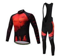 CYCEARTH Cycling Jersey Long Sleeve Set Men Winter Fleece Thermal Jackets Black Bib Pants Warm Suit (Ce477,Large)
