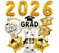 CYCFMYYLY 10 PCS Graduation Decorations 2026, Graduation Balloons with Globe, Cap, Certificate, Stars, Class of 2026 Party Decorations for Celebrations and Special Events