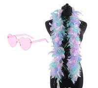 CYCFMYYLY 2 PCS Feather Boa Set, Feather Boas, Multicoloured Feather Boa for Prom, Wedding Party, Role Play, Carnival, Halloween Accessories for Women, with Pink Heart Glasses