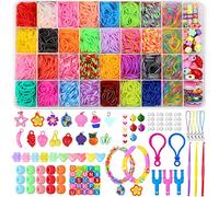 CYCFMYYLY 2600+ Loom Rubber Band Kit, DIY Rainbow Rubber Loom Bands 32 Colors Rubber Bands for Refill Making Kits Accessories with Bead S-Clips Making Set for Kids Christmas Gifts Birthday Party