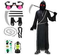 CYCFMYYLY Halloween Costumes for Kids, Grim Reaper Costume, Black Hooded Cloak Cape Kids Grim Reaper Cloak Kid Scream Scary Halloween Costume for Women Men Boys Cosplay Outfits S