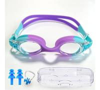 CYCFMYYLY Kids Swimming Goggles, 6-14, Anti-Fog No Leak Proof Uv Resist Girls Boys Food Grade Silicone Comfort with Nose Clip(Age 3-14)Blue Purple