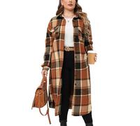 CYCLAMEN 2024 Women's Plus Size 1X-5X Long Flannel Plaid Shacket Jacket Calf-Length Button Down Coat Shirt Pocket Fall Winter, Orange, 5XL Plus