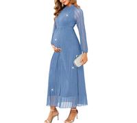 CYCLAMEN Formal Maternity Dress Sparkly Halter Neck A-Line Maxi Gown Baby Shower Pregnancy Photoshoot Wedding Guests, Blue, M