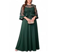 CYCLAMEN Plus Size 2PCS Evening Dress with 3D Floral Mesh Cape Elegant A-Line Maxi Gown for Cocktail Wedding Guest Party, Dark Green, XXL Plus