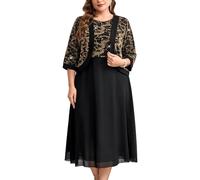 CYCLAMEN Plus Size Mother of The Bride Dress 2 Piece Set with Jacke Chiffon A-Line Sparkly Gown for Wedding Guest Formal, Gold & Black, L Plus