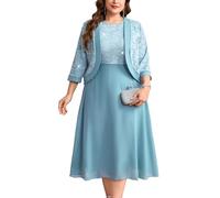CYCLAMEN Plus Size Mother of The Bride Dress 2 Piece Set with Jacke Chiffon A-Line Sparkly Gown for Wedding Guest Formal, Light Blue, XXL Plus