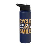 Cycle Mile with A Smile - Cyclist Racing Bicycle Stainless Steel Insulated Water Bottle