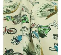 Cycle Outdoors Nature Velour Velvet Printed Upholstery Fabric, Suitcase Multi