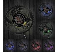 Cycle Sport Mountain Bike Wall Art Wall Clock Gears Mountain Biking Vintage Vinyl Record Wall Clock Cycling Bicycle Bikers Gift With LED