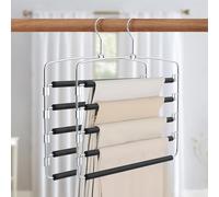 Cycleacc Pants Hangers, 2 Pack Anti-Slip Space Saving Hangers, 5 Layer Swing Arm Pants Hanger Stainless Steel with Non-Slip Padding, Closet Organizers & Storage for Pants Trousers Jeans Scarf