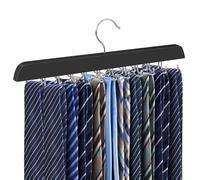 Cycleacc Tie Rack Hanger for Closet, 2 in 1 Belt Tie Hangers with 20 Folding Hooks, 360 Degree Rotating Wooden Tie Holder Organizer for Men Ties Belts Scarves Tank Tops Accessories, Black (1 Pack)