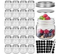 CycleMore 24 Pcs 8oz Clear Glass Mason Jars With Regular Silver Separable Lids, 250ml Round Spice Canning Jars for Honey, Jam, Herb, Wedding Favors, Kitchen Storage, DIY Souvenir