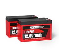 CYCLENBATT - 2 Pack 12V 10Ah Lithium Battery, 5000+ Cycles 12V 10Ah LiFePO4 Built-in 10A Battery, 12V Lithium Battery, Suitable for Power Wheels, Battery