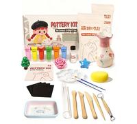 cycletour Pottery kit, 1 KG Air Dry Clay Includes 20 ML Air Dry Clay Glaze, Pigments, 5 Clay Tools and Operation Guide. Adult Pottery Kit for Adults for Beginners and Adults DIY Handmade Gifts
