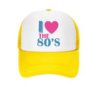 Cycling Cap I Love The 80'S Yellow Vintage Baseball Hat Breathable,Daily Dad Hat Trucker Caps for RunningActivities