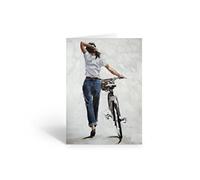 Cycling Card - Blank Art Card with Woman with a Bicycle - Suitable for Any Occasion for Female Cyclist - A5 Size - 092