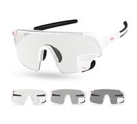 Cycling Glasses Men & Women with Rear View Mirror - Photochromic Cycling Glasses UV400 - Windproof Sports Glasses for Road Bike & MTB - Bicycle Glasses Men Women with Mirror (White)