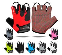 Cycling Gloves Half Finger Unisex Padded Grips Palm Bicycle Summer Riding MTB Bike Gloves for Men Women Non-Slip Fingerless Short Mountain Bike Ride Sports Hiking Mitts Climbing Gym (Red, S)