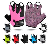 Cycling Gloves Half Finger Unisex Padded Grips Palm Bicycle Summer Riding MTB Bike Gloves for Men Women Non-Slip Fingerless Short Mountain Bike Ride Sports Hiking Mitts Climbing Gym (Pink, M)