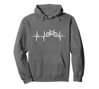 Cycling Heartbeat Racing Bicycle Pulse Line Bike Cyclist Pullover Hoodie, Adult Unisex, Asphalt Grey, Medium