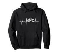 Cycling Heartbeat Racing Bicycle Pulse Line Bike Cyclist Pullover Hoodie, Adult Unisex, Black, XX-Large