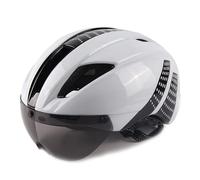 Cycling Helmet Men,Womens Bike Helmet Lens Goggles Helmet Road Racing Bike With Removable Lenses Sun Outdoor Cycling Time Trial Safety Cap(White black,L 57 61CM)