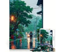 Cycling in The Rainy Streets of Japan Puzzles for Adults 1000 Puzzles Cognitive Boost Thick Material Family Bond Christmas Surprise (38x26cm)