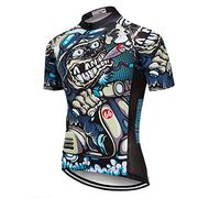 Cycling Jersey Mens MTB Jersey Short Sleeve Bike Jersey Zip Mountain Road Clothing Bicycle top Shirts Breathable Outdoor Sports Racing Cycle Jersey for Men Quick Dry Male Skull Size L