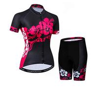 Cycling Jersey Shorts Set Womens Bike Jersey Suit Zip Shirts Short Sleeve Road Bicycle Clothing Pro Team Racing MTB Tops Bottom for Ladies Female Breathable Summer Black Set Size L