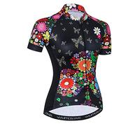 Cycling Jersey Womens Bike Jersey Zip Shirts Short Sleeve Mountain Road Bicycle Clothes Pro Team Racing MTB Tops for Ladies Female Breathable Quick Dry Summer Black Flower Size L