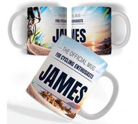 Cycling Personalised Mug with Name, 360° Wraparound - Personalised Gift | The Official Mug for Cycling Enthusiasts printed all the way round, name in bold, road bike, 330 ml (11 oz), dishwasher safe