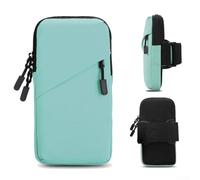 Cycling running mobile phone bag with nylon material double tap protection widened wrist armband strap large capacity for phone keys and headphones storage (green)