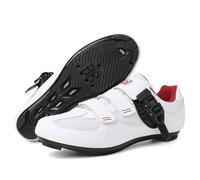 Cycling Shoes Mens and Womens Comfortable Road Bikes Cycle Trainers Sneaker Breathable Non-Slip Riding Shoes Unisex Modern Spin Bike Sneaker for Indoor, Outdoor-White+Red||Numeric_7_Point_5