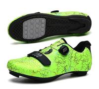 Cycling Shoes Mens Womens, Breathable Outdoor Indoor Sneaker Comfort Bicycle Shoe Non-Slip Rubber Sole No-Lock Bike Shoes with Spin Shoestring Flat Pedal Biking Trainers-Green||Numeric_7
