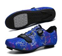 Cycling Shoes Mens Womens, Breathable Outdoor Indoor Sneaker Comfort Bicycle Shoe Non-Slip Rubber Sole No-Lock Bike Shoes with Spin Shoestring Flat Pedal Biking Trainers-Blue||Numeric_6