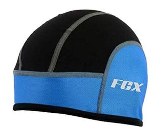 Cycling Skull Cap Thermal Under Helmet Tight Fit Head/Ear Protection Unisex Active wear Reflective Fleece Cap (Black Blue)