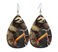 Cycling Sloths Leather Earrings Fun Hanging Printed Earrings For Daily Women