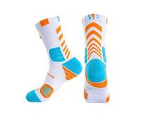 Cycling Socks Basketball Socks Men and Women Professional Sport Socks Running Socks Elite Sport Socks Men's High-tube Thick Basketball socks new ( Color : Blue white orange (new versoin) , Size : M )