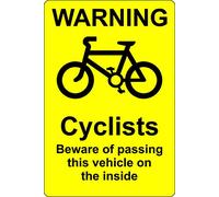 Cyclist Beware Of Passing This Vehicle On The Inside safety sign - Self adhesive sticker 300mm x 200mm